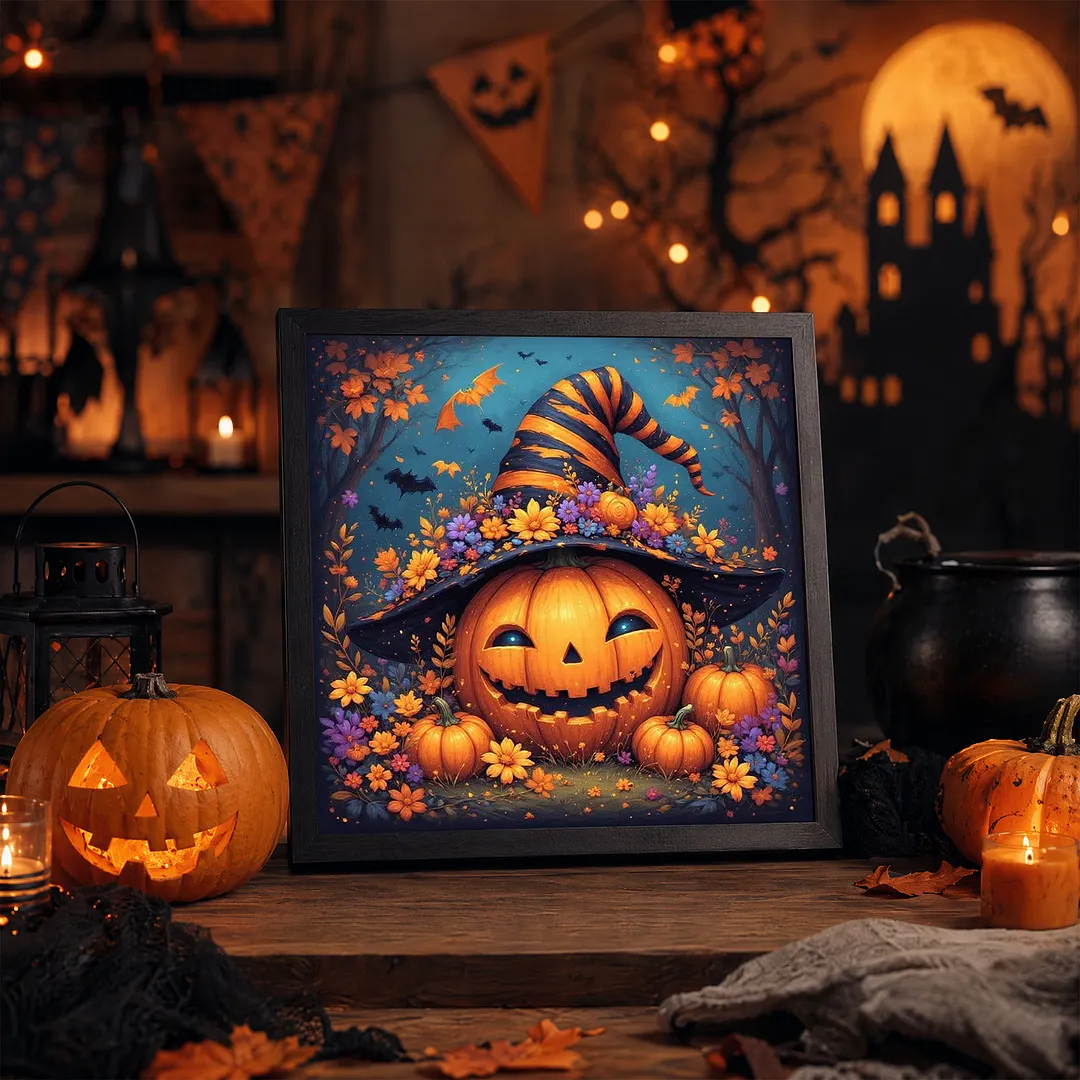 Halloween B Full DIY 5D Square Drill Diamond Dots Paintings Picture Arts Craft 13.78x13.78Inch Crystal Art Paint by Diamond Diamond Crystal Rhinestones Painting Kits for Adults Beginner Home Wall Deco