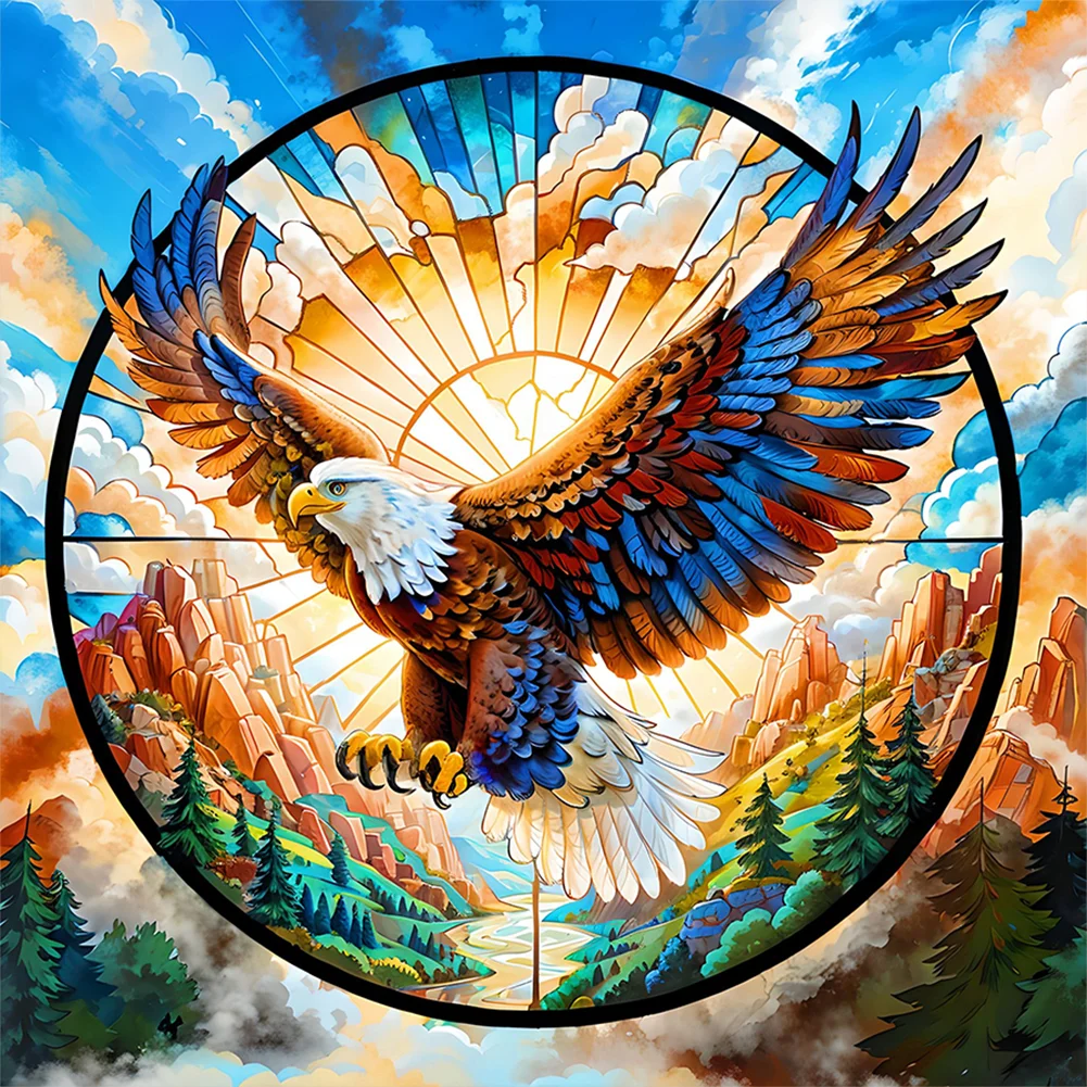 Full Round Diamond Painting - Sun Mountains Eagle(Canvas|30*30cm)