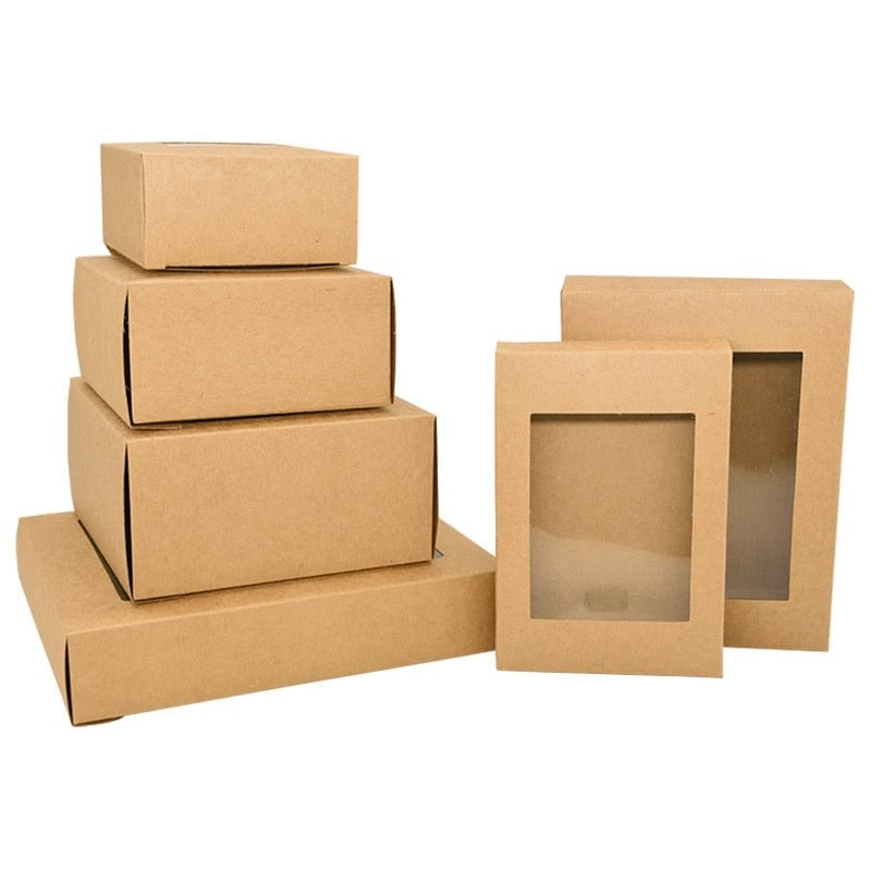 6Pcs Kraft Paper Gift Box with Window Wedding Favors Cookies Candy Christmas Gift Packaging Birthday Party Decoration Supplies