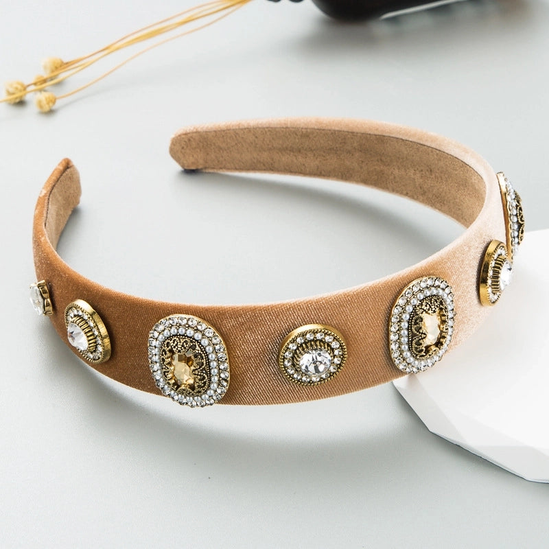 Women’s Casual Elegant Classic Style Color Block Alloy Cloth Inlay Rhinestones Glass Hair Band