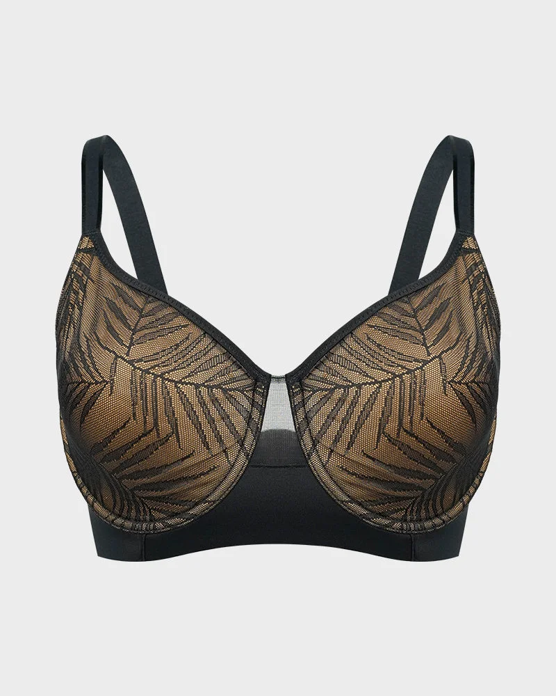 Leaf Pattern Lace Full Coverage Unlined Push Up Bra