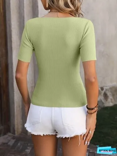 Square Neck Short Sleeve Sweater