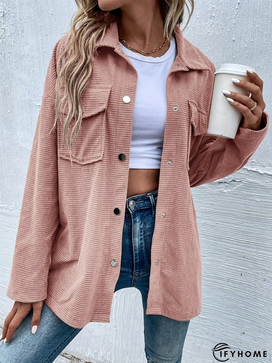 Jacket with pockets, collar and snap fasteners and dropped shoulders | IFYHOME