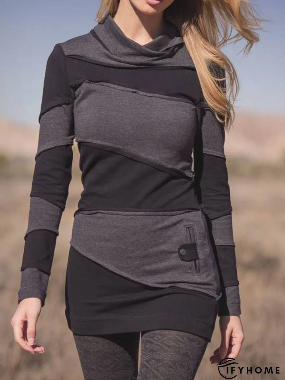 Black Vintage Turtleneck Long Sleeve Sweatshirt | IFYHOME
