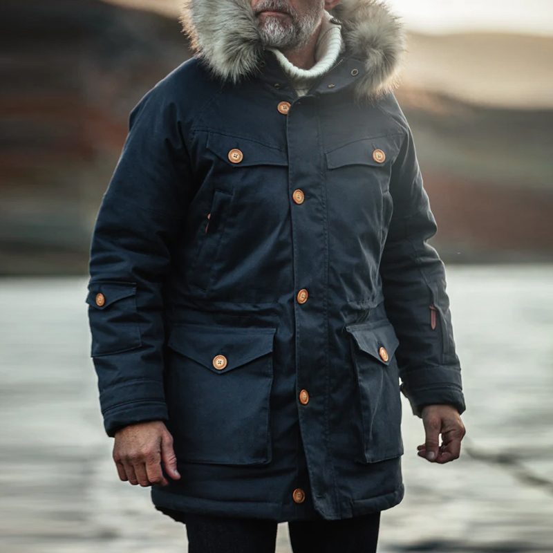Outdoor Hooded Dark Blue Parka