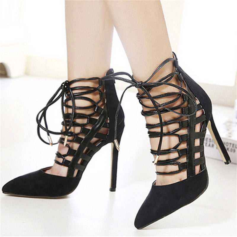 Women closed toe pointed toe lace-up heels summer sexy stiletto heels