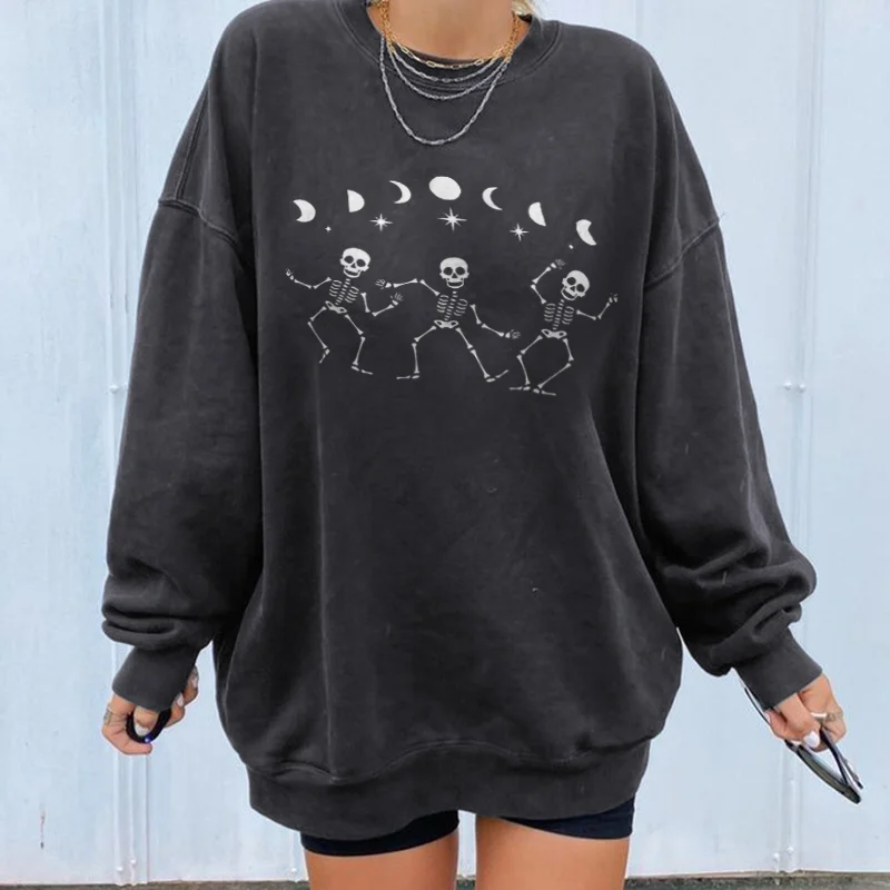   Cute Skulls And Moons Printed Women's Loose Sweatshirt Designer - Neojana