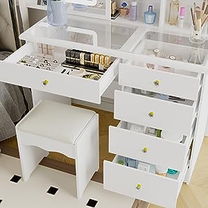 glass top and storage drawers