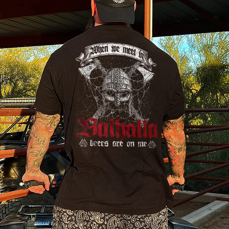 Livereid When We Meet In Valhalla Beers Are On Me Print Men's T-shirt - Livereid