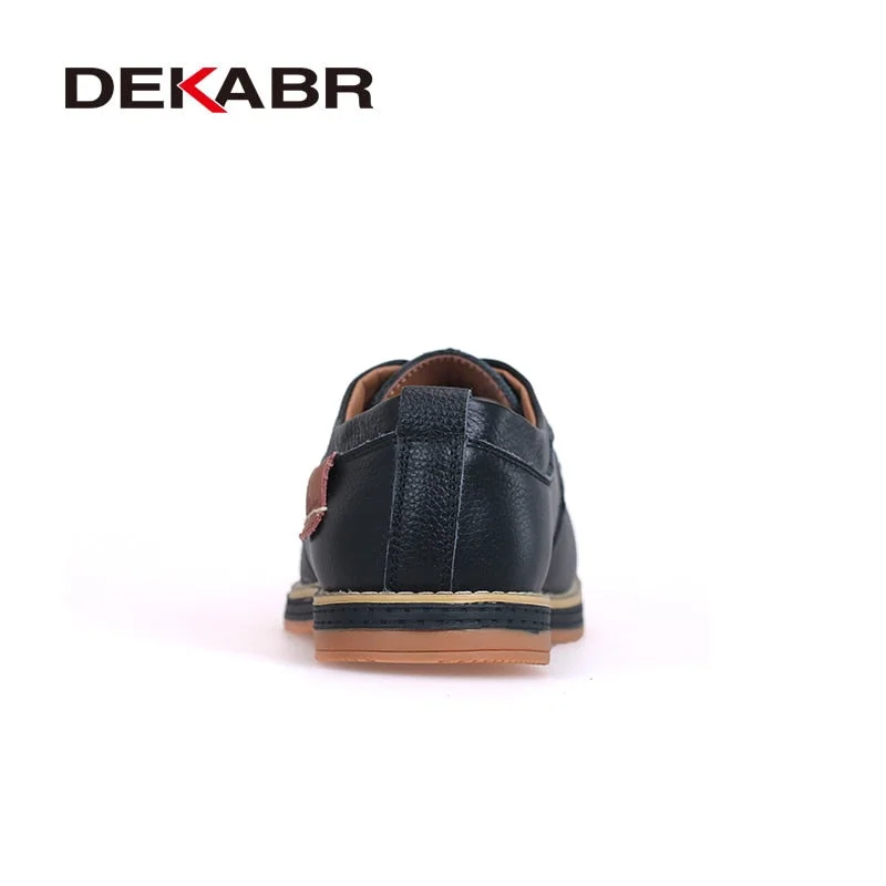 DEKABR High Quality Men Flats Casual New Genuine Leather Flat Shoes Men Oxford Fashion Lace Up Dress Shoes Work Shoe Sapatos