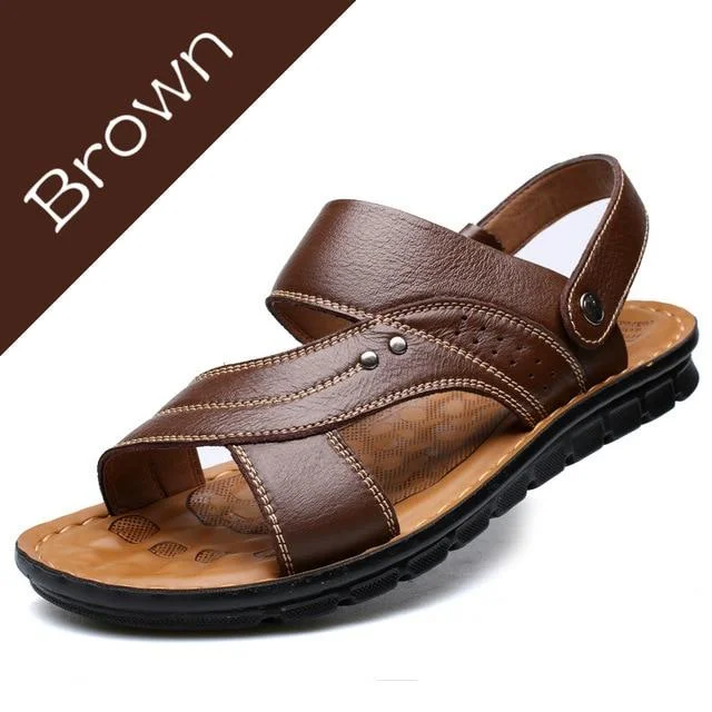 Men's Summer Genuine Leather Sandals Comfortable Slip-On Beach Shoes