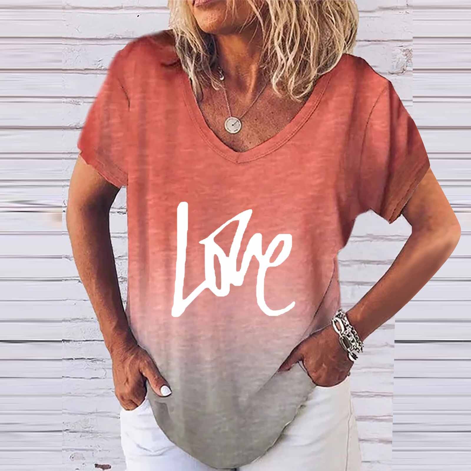 4# Letter Printing T-shirts Women's Short-sleeved V-neck Gradient Oversized T-shirt Punk Hiphop T-shirts Футболка Женский