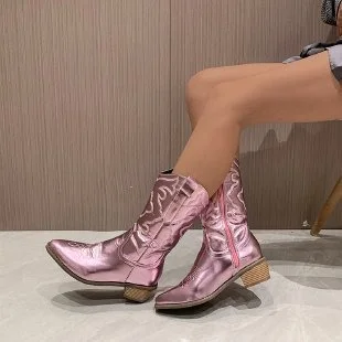 Mid-calf Solid Color Pointed Toe Boots-0520