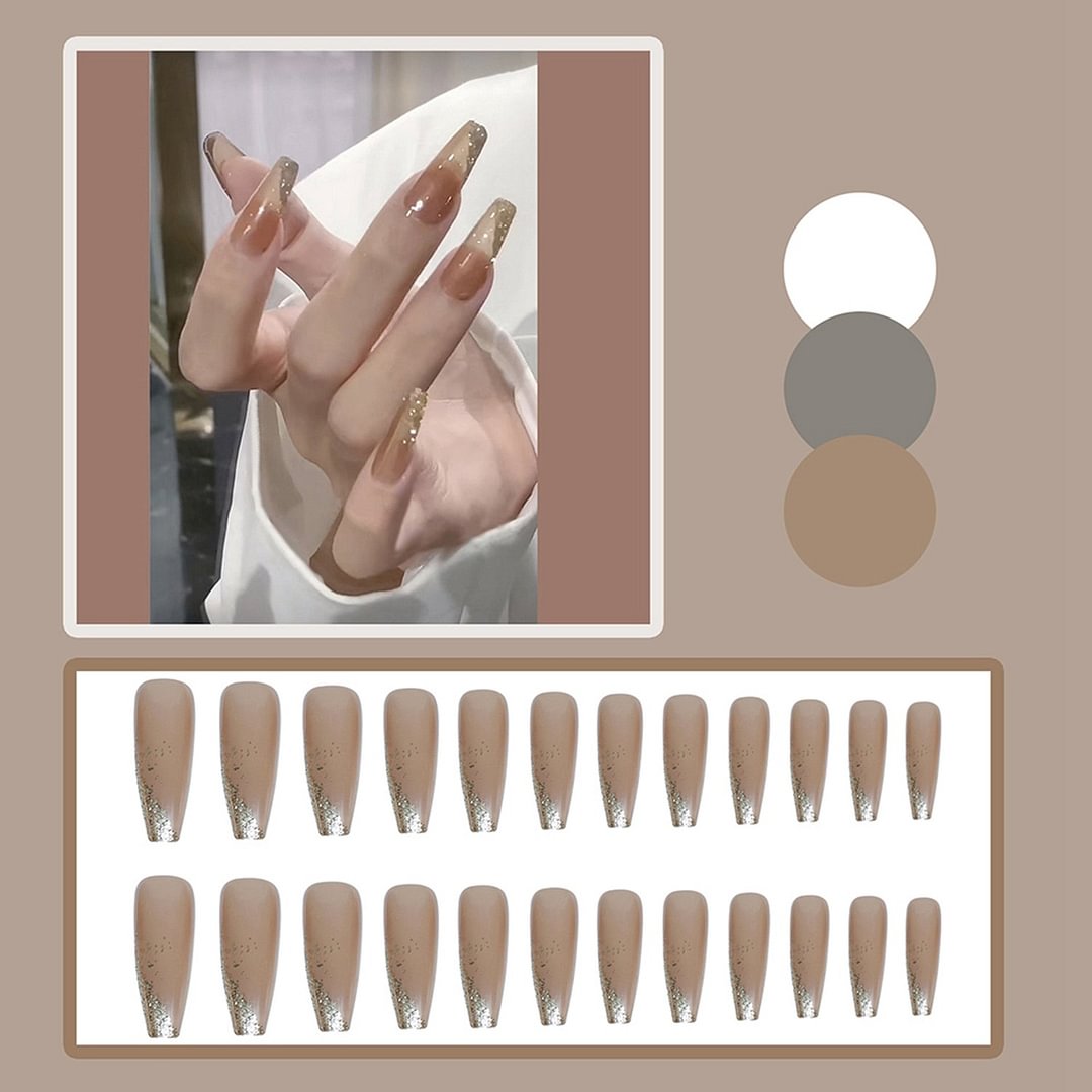 24pcs Fake nails with Dark Galaxy designs Press On Nails Full Cover French Ballerina False Nails Detachable Artificial Nail Tips