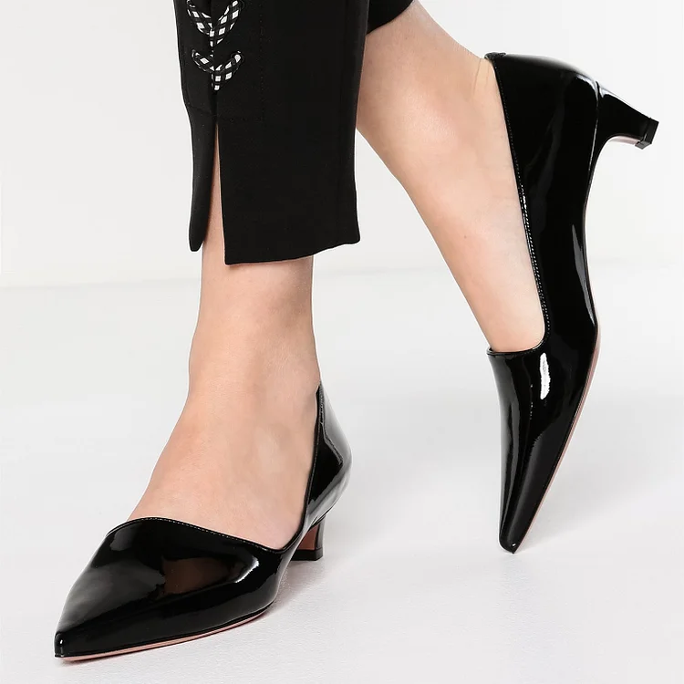 Black Pointy Toe Cone Heels Office Heels for Women |FSJ Shoes