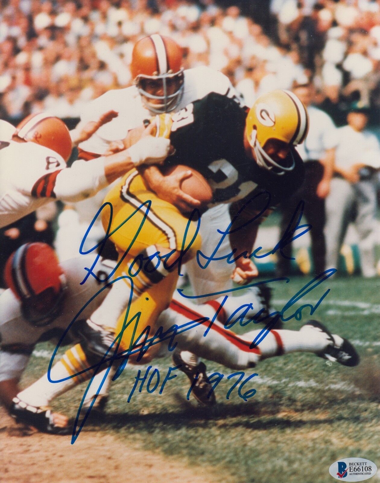 Jim Taylor W/HOF #1 Signed 8x10 Photo Poster painting Beckett Green Bay Packers 061718