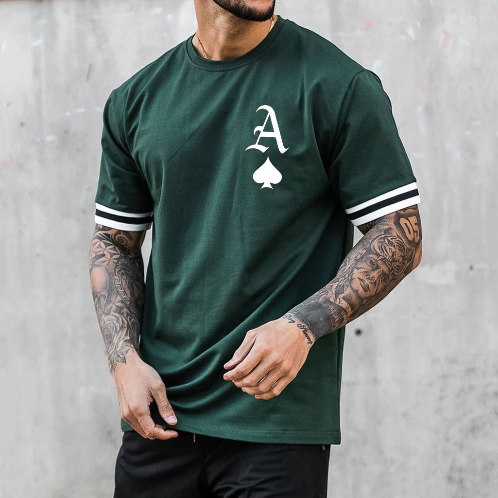 Playing Card A Stripe Contrast Short Sleeve T-Shirt