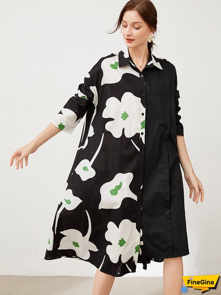 Size Curve Dresses Plus Size Loose Elegant Floral Pattern Stitching Midi Dress