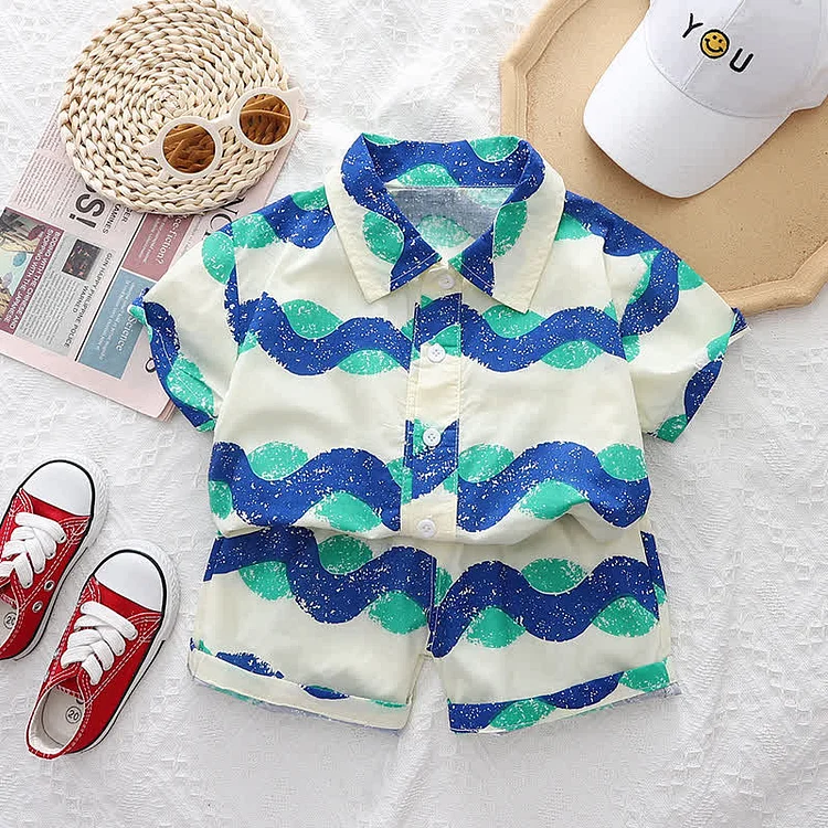 Baby Toddler Wavy Lapel Shirt and Shorts Set