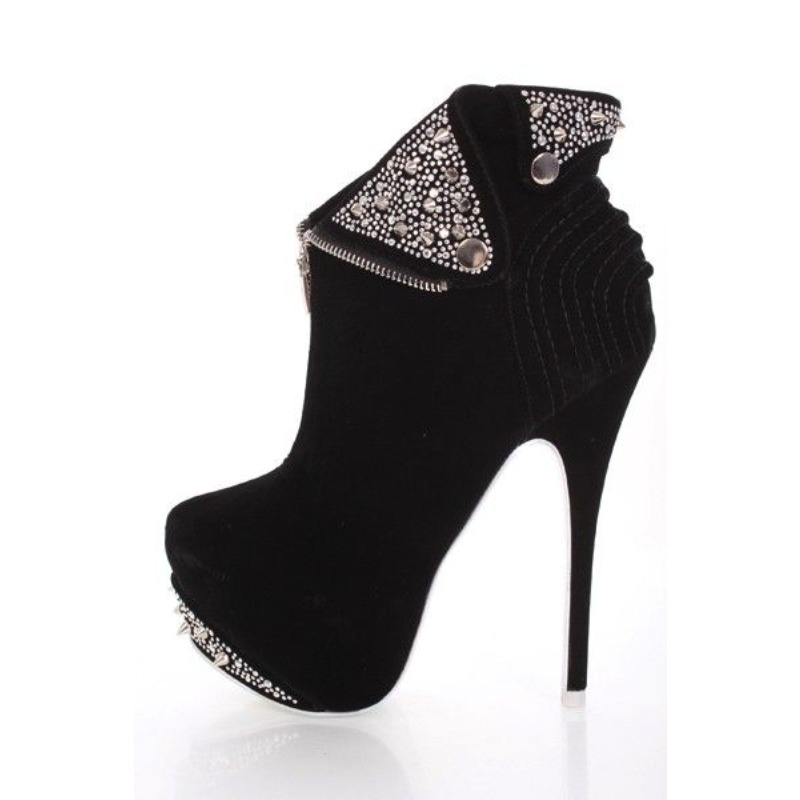 GOOSHOES Stiletto Heel Platform Rivet Ankle Booties
