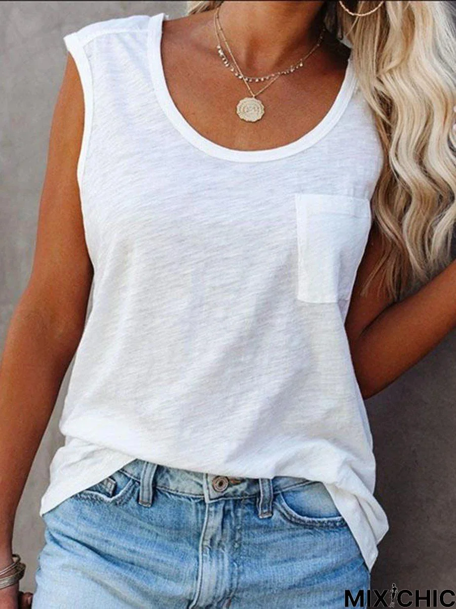 Plain Crew Neck Casual Tank & Cami