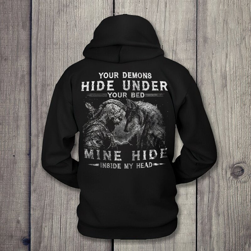 Viking Your Demons Hide Under Your Bed Basic Hoodie WOLVES