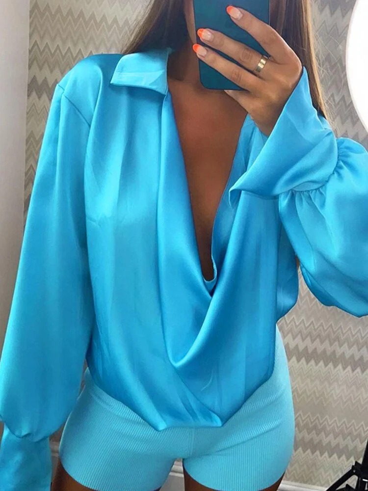 WannaThis Y2K Satin Women Shirts Long Sleeve Paisley Print Pile Collar Folds Autumn Office Lady Tops Female Korean Fashion 2021