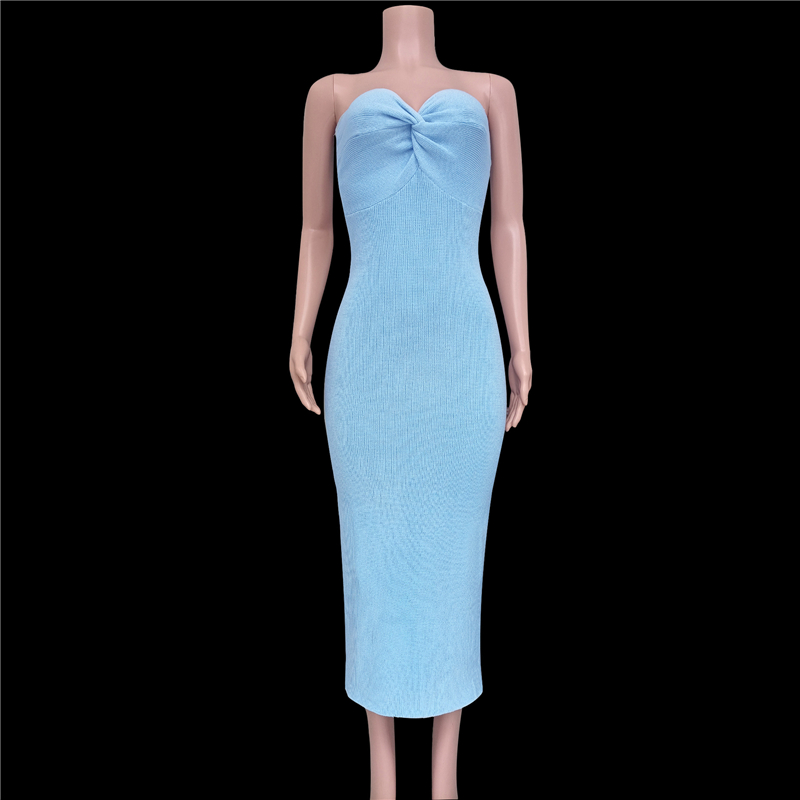 Ootddress Strapless Knit Maxi Dresses For Women Summer Beach Party Bodycon Dress Off-Shoulder Twist Knitting Evening Backless Dress