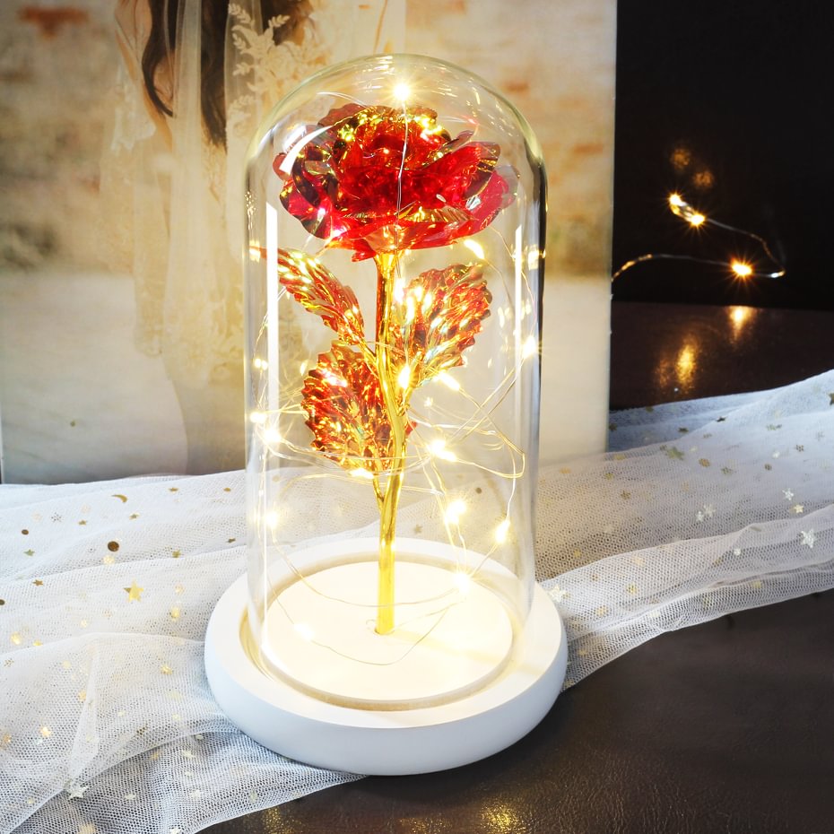 Beatea Beauty and The Beast Rose Enchanted Rose with LED Light in Glass Dome