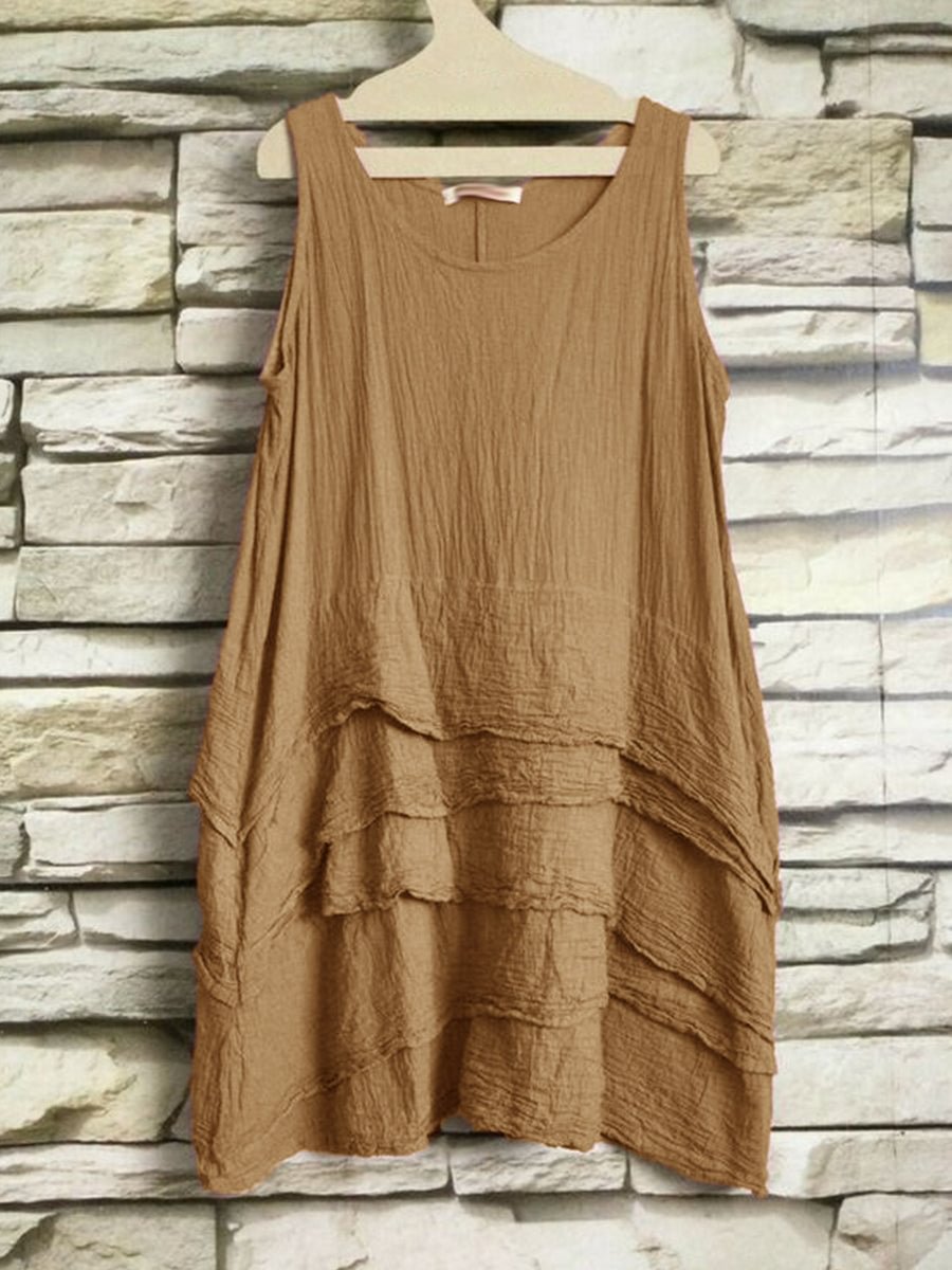 Womens Linen Sleeveless Asymmetrical Casual Linen Layered Tee