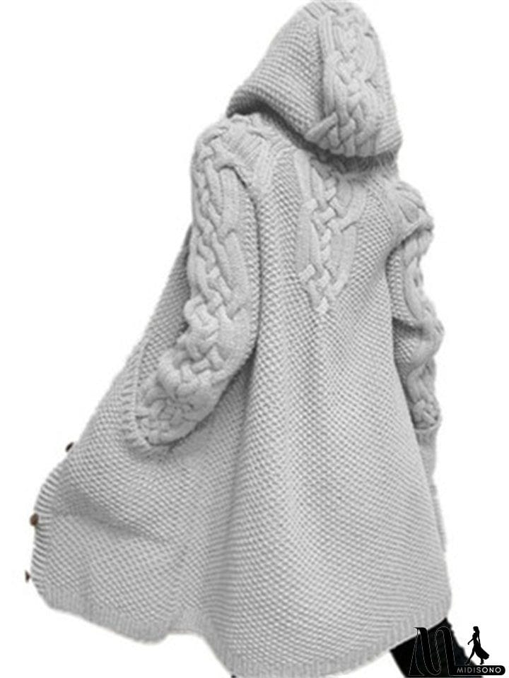 MidiSono - Women's Warm Buttoned Hooded Long Sweater Cardigan