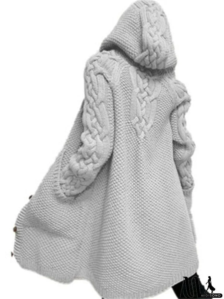 MidiSono - Women's Warm Buttoned Hooded Long Sweater Cardigan