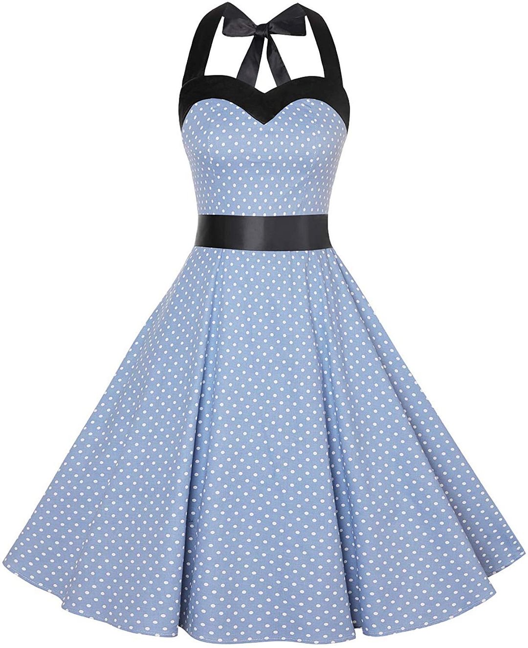 Women's Vintage Polka Dot Halter Dress 1950s Floral Sping Retro Rockabilly Cocktail Swing Tea Dresses