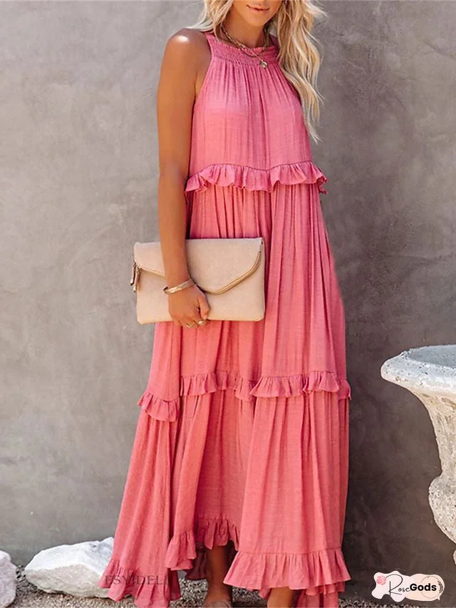 Tribal Crew Neck Sleeveless Women Dresses