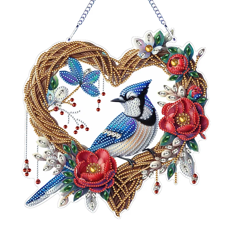 【Pendant】PET Double Sided Special Shaped Wreath Blue Bird Diamond Painting Hanging Decor gbfke