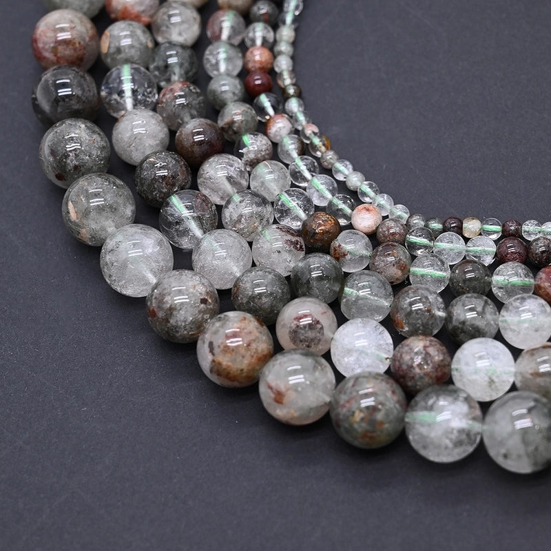 1 Strand/Package 10mm 6mm 8mm Hole Under 1mm Hole 1~1.9mm Natural Stone Green Phantom Quartz Round Simple Polished Jewelry Accessories
