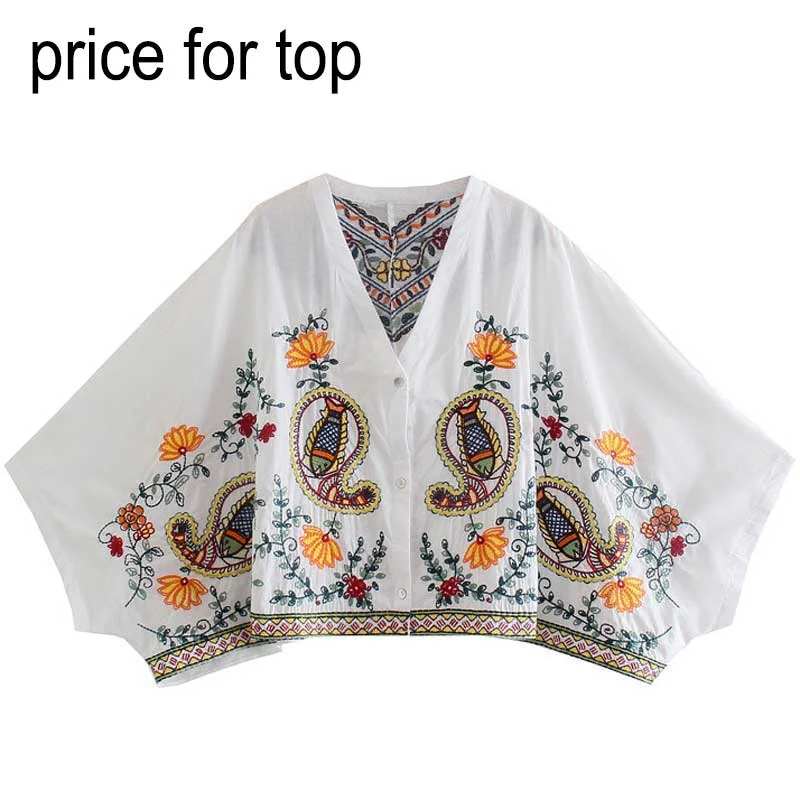 Nncharge INSPIRED floral embroidery boho dress V-neck batwing sleeve dress women elastic waist pleated chic holiday party dress new