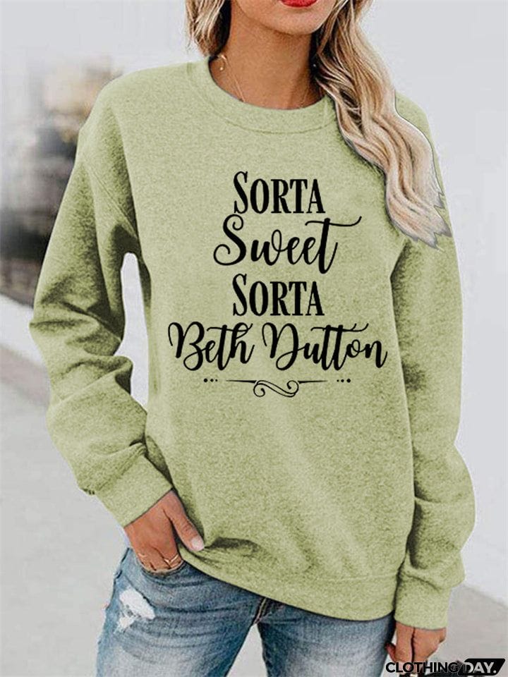 Casual Words Printed Round Neck Sweatshirts