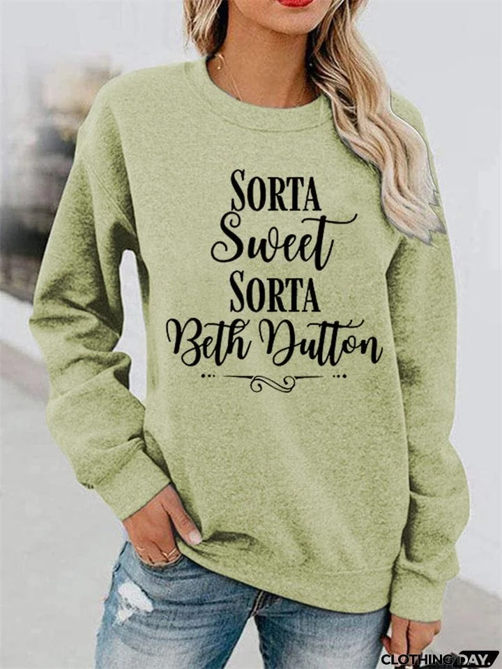 Casual Words Printed Round Neck Sweatshirts