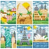 6pcs Scenery DIY Mini Round Diamond Painting Set 14x19cm