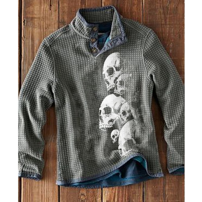 Men's Retro skeleton Print Long Sleeve Sweater