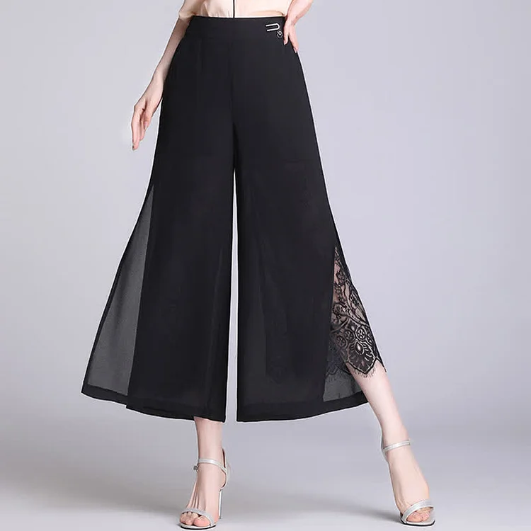 High Waist Lace Stitching Split Wide Leg Pants - Modakawa modakawa