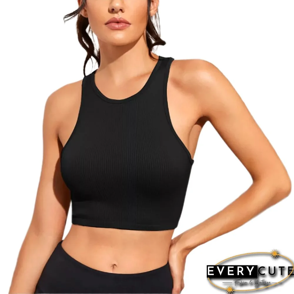 Black Rib Nylon Sports Crop Vest