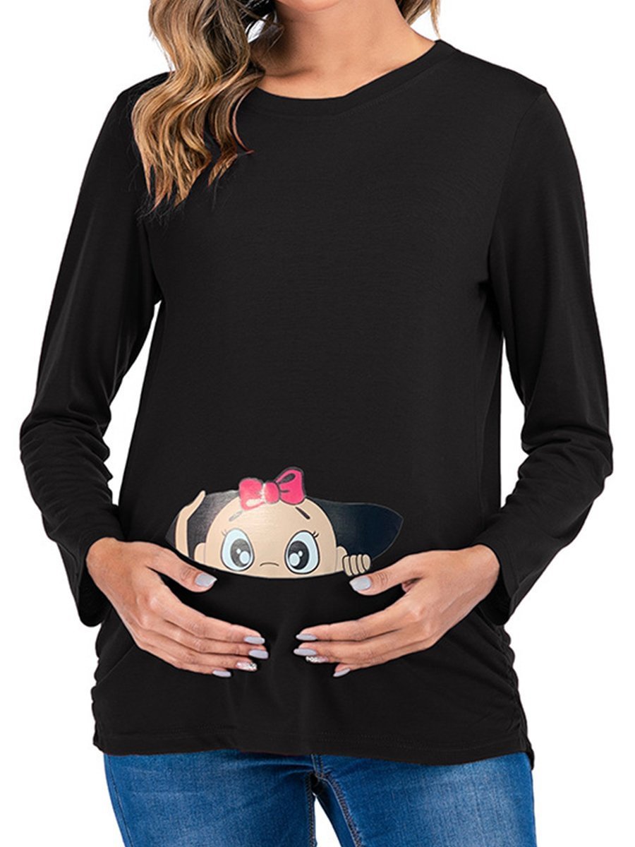 Peeping Girl Black Maternity Long Sleeve T Shirt