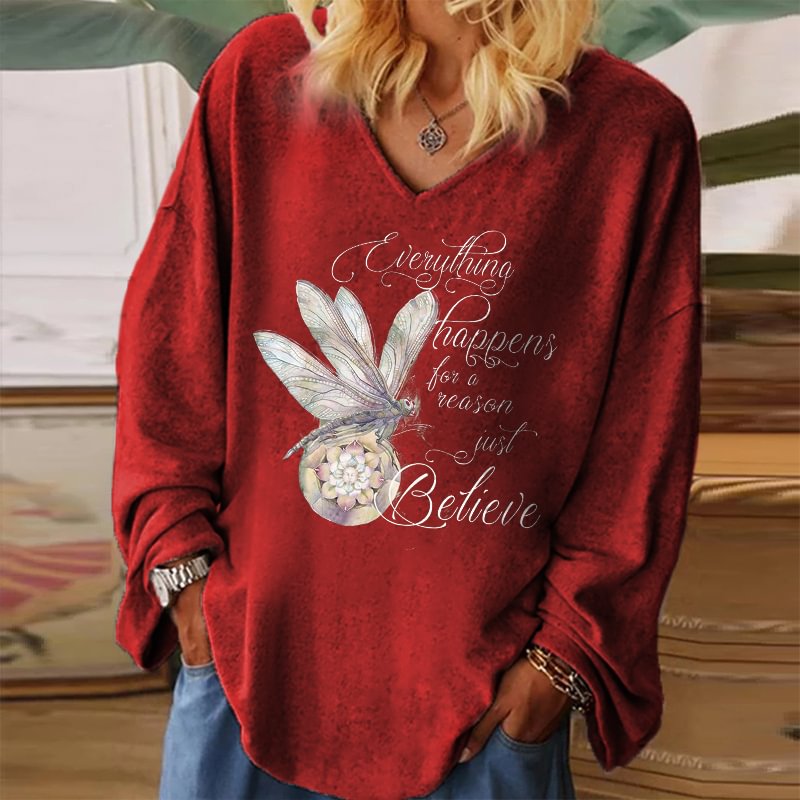 Everything Happens For A Reason Just Believe Printed Women's T-shirt