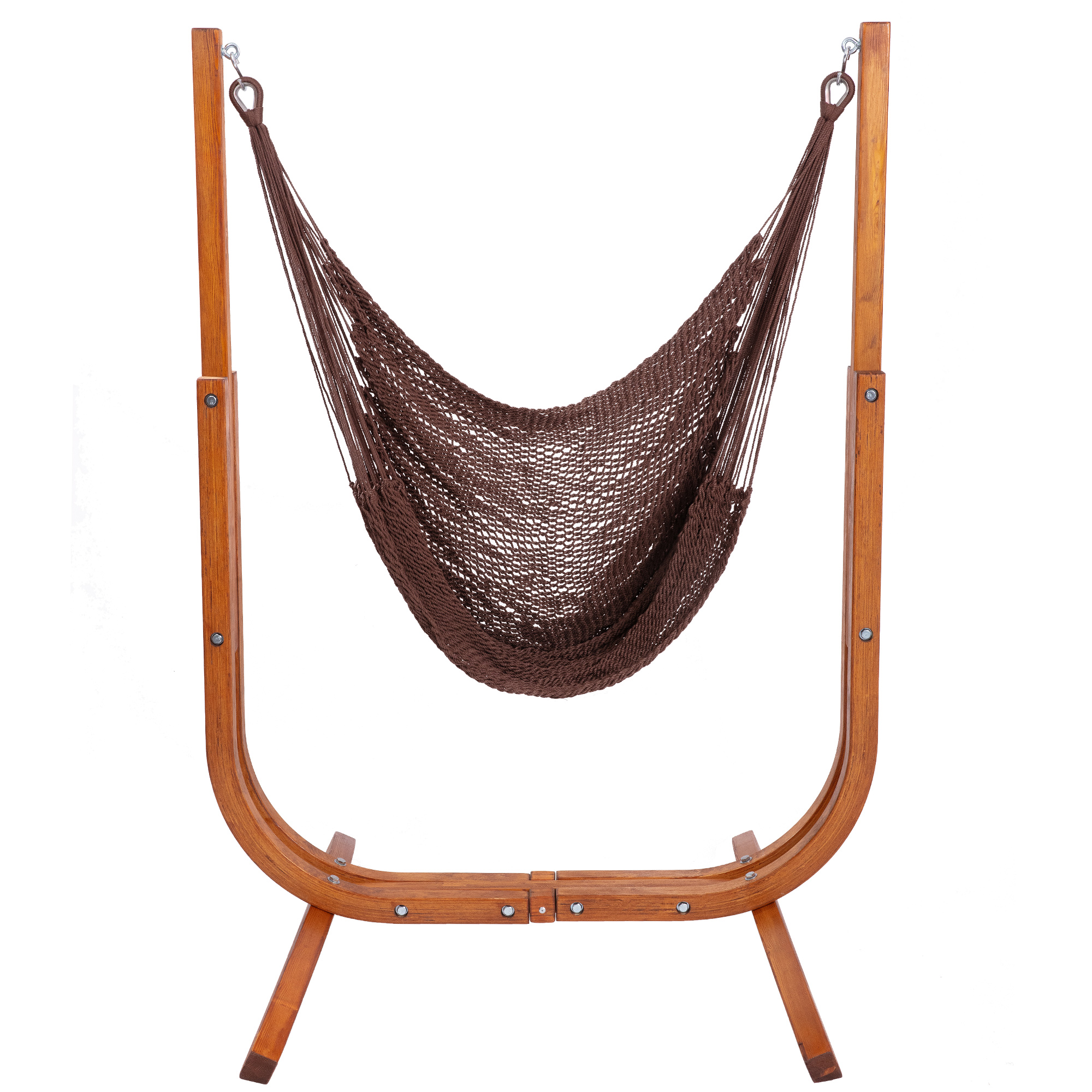 Jumbo Haven Lounger - Caribbean Rope Hammock Chair with Wooden Stand(Rich Mocha)