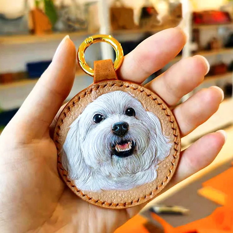 Custom Leather 3D Carving Pet Keyring Tag, Personalized Engraving