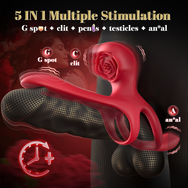Vibrating Cock Ring Rose Couple Sex Toys With Clitoral Anal 5 In 1 Stimulator