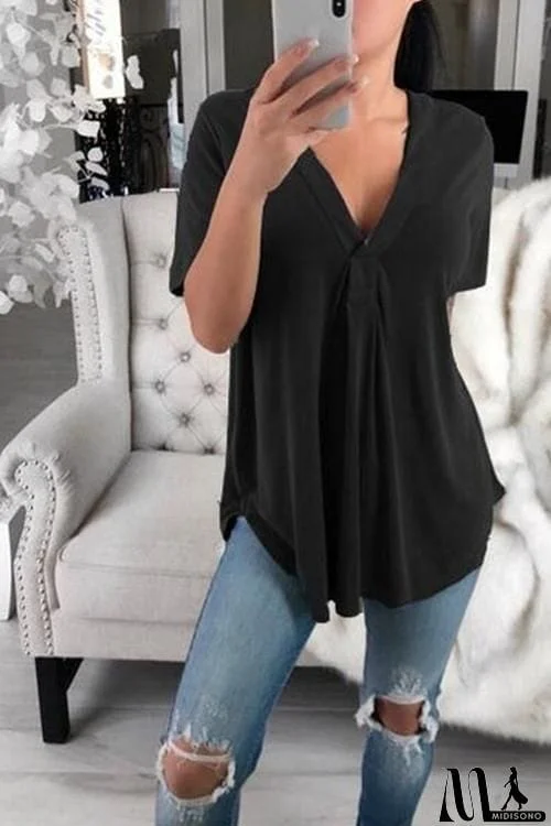 V-Neck Short Sleeve Shirt Oversized Top