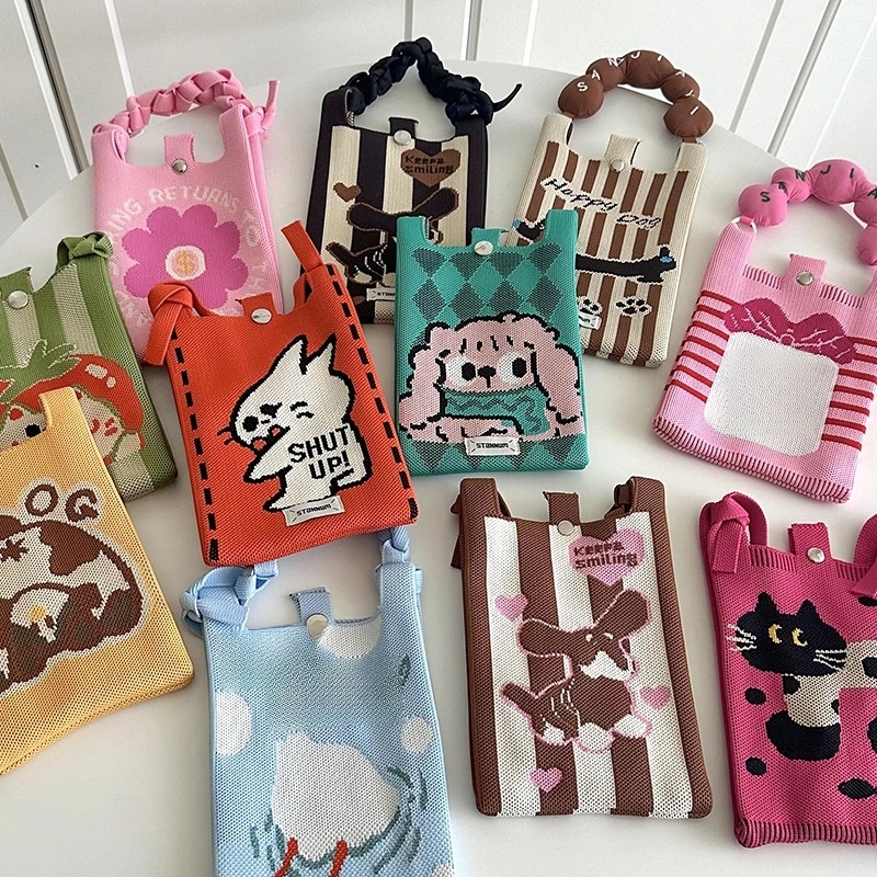 Women's Polyester Printing Animal Color Block Cute Square Buckle Shoulder Bag Phone Wallets